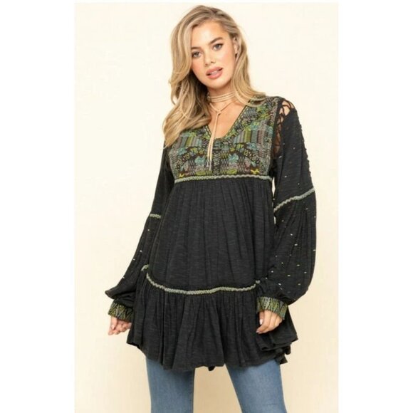 Free People Embroidered Much Love Tunic-Dress - Crochet Trim - Small - Picture 7 of 11